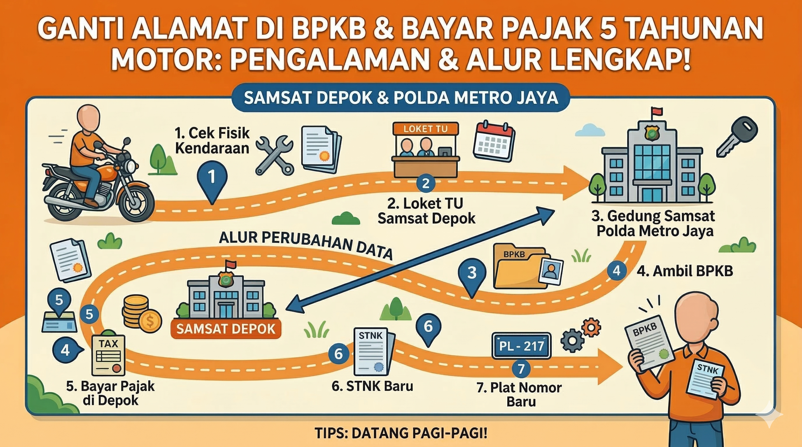 Cara perpanjang dan bayar pajak STNK 5 tahunan dengan perubahan identitas di BPKB Motor